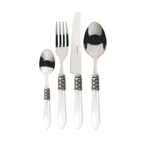 Casa Bugatti Optical cutlery set, 4 pieces, white handle, stainless steel, silver finish