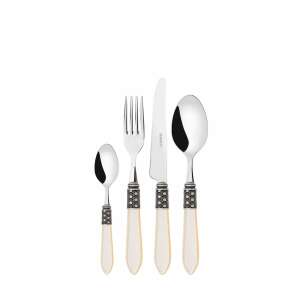 Casa Bugatti Optical cutlery set, 6 pieces, stainless steel, ivory handle, silver ring, elegant design - Cutlery