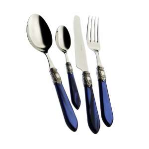 Casa Bugatti cutlery set, blue handles, stainless steel, 4 pieces - Cutlery