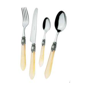 Casa Bugatti Oxford Old-Silver 24-piece cutlery set, 6-person, stainless steel, ivory handles, elegant design, vintage style - Cutlery