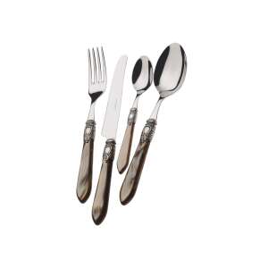 Set de tacâmuri Casa Bugatti Oxford Old-Silver, 6 persoane, design vintage, elegant, din oțel inoxidabil, mâner din sidef, inel placat cu argint, cutie de prezentare de lux - Seturi de tacâmuri