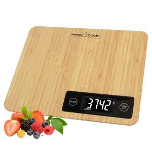 Proficook digital kitchen scale with bamboo surface, showing weight of 3742 grams, with berries on the side - Kitchen Scale