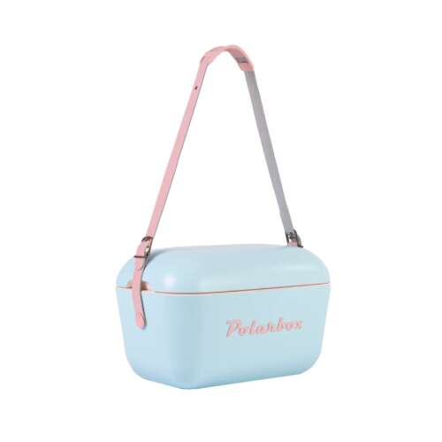 Polarbox Pop 12 liter retro cooler bag, blue with pink accents, side view