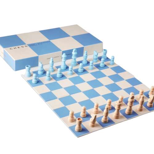 Printworks Play Collection sakkjáték, összecsukható sakktábla, 32 db, elegáns bemutató doboz, bézs/kék