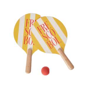 Set de rachete de tenis de plajă Printworks Frescobol, rachete galbene și albe cu dungi cu minge roșie - Jocuri de îndemânare în aer liber