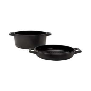 Boretti SOLIDOCASG26 Edénykészlet, 2 db-os, sütéshez/grillezéshez, háromrétegű öntöttvas anyag, strapabíró, minden hőforrással kompatibilis, prémium minőség, egyenletes főzés, fekete