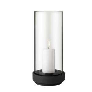 Stelton Hurricane candle holder, black base and clear glass, for pillar candles - Candle