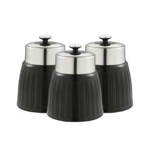 Swan Retro 3-piece airtight storage container set, black with stainless steel lids, 1.2 liter capacity each, ideal for tea, coffee, sugar, and other non-perishable foods - Kitchen Storage Container