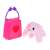 Rózsaszín kézitáska nyuszi plüss játékkal, szív alakú fogantyúval, nagyszerű a szerepjátékhoz