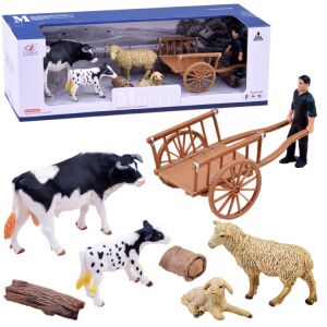 Farm Animal Set with 7 Figures and Wheelbarrow Toy - Figure