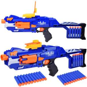 Fever Shoot automatic toy gun with 20 foam darts, blue and orange, for kids - Toy Gun, Bullet
