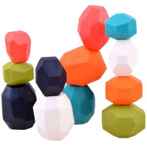 Blokkok STONES puzzle pyramída váha #3990, 12 farebných geometrických kociek, vyvažovacia hra, rozvíjajúca hra, logická hra, stavebná hra, pre deti - Logické hry