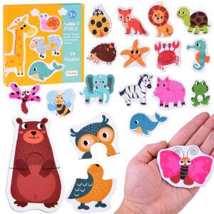 Treehole 24-teiliges Tierpuzzle-Set, einschließlich Löwe, Schmetterling, Elefant und mehr - Baby-Puzzle