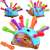 Collage of colorful hedgehog toy with removable spikes for learning colors and numbers