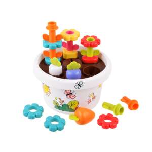 Hola Explore Potted Plant stacking toy for babies, featuring a flower pot with colorful flowers, carrots, and other vegetables to stack and play with - Plastic Building Toy