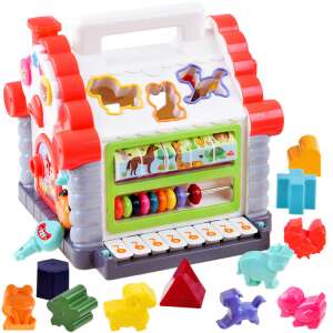 Interactive house with animal blocks, shape sorter, piano, abacus, and animal sounds, educational toy for toddlers, Interaktív ház állatos blokkokkal, formaválogatóval, zongorával, abakusszal és állathangokkal, oktatójáték kisgyermekeknek - Nonbrand Interactive Kids' Toy