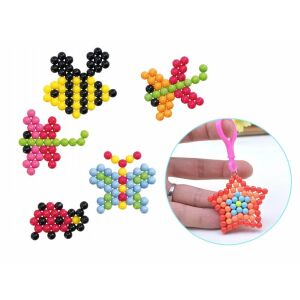 Magic Beads finished creations: bee, dragonfly, butterfly, ladybug, and star keychain - Bead & Bead Stringing Kit