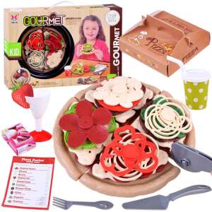Gourmet Kid Pizza Playset, pretend play pizza making set for kids, includes pizza base, toppings, pizza cutter, pizza box, and more - Play food