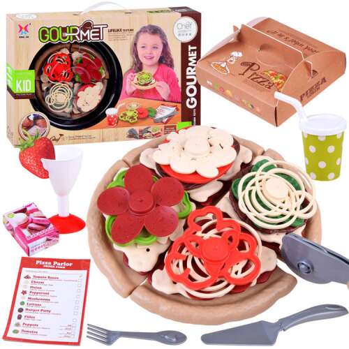 Gourmet Kid Pizza Playset, pretend play pizza making set for kids, includes pizza base, toppings, pizza cutter, pizza box, and more