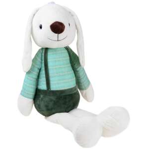 Plüss nyuszi rövidnadrágban kabala 60cm #4400, white plush bunny wearing green overalls, 60cm tall - Nonbrand Plush Toy