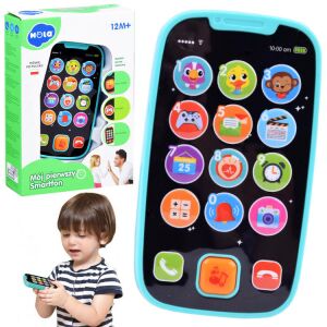 Hola Baba interaktives Spielzeugtelefon Collage mit Verpackung und spielendem Kind - Nonbrand Interaktive Kinderspiele