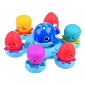 Whale and octopus bath toy set, blue whale with water squirting function, 6 colorful octopus bath toys, fun for bath time - Babies & Toddler