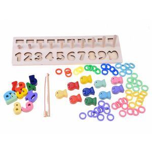 Fa Számlálós Halászós Játék - Joc de numărat și pescuit din lemn cu numere, pești și inele - Puzzle