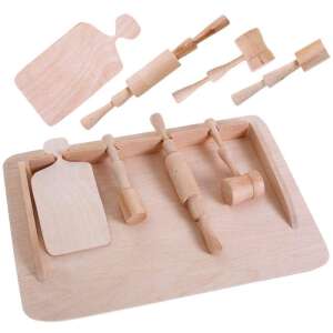 Wooden play kitchen set with cutting board, rolling pin, pestle and kneader - Ramiz