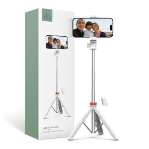 Tech-Protect L03s Bluetooth Selfie Stick Tripod Alb, extins, cu suport pentru telefon, afișând un selfie de familie - Tech-Protect