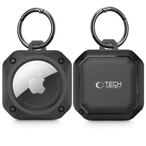 Tech-Protect Rough Pro Apple AirTag Hülle, schwarz, Vorder- und Rückseite, mit Karabiner - Tech-Protect