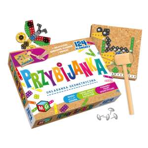 Multigra Przybijanka geometriai kirakós játék gyerekeknek, 124 darabos, parafa tábla, kalapács, csapok és útmutató - Puzzle & Kirakó