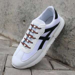 Brown silicone no-tie shoelaces on white sneakers - Dressing Accessory