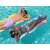 Two people relaxing on Bestway inflatable pool floats, tropical design, poolside