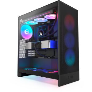 Szögletes nézet az NZXT H7 Flow 2024 RGB Fekete PC Házról RGB alkatrészekkel - NZXT