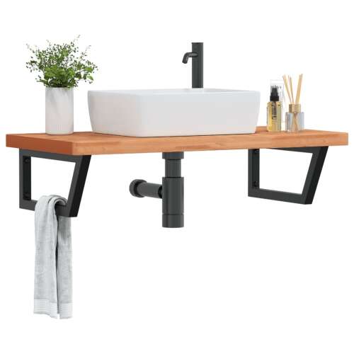 vidaXL Falra szerelhető mosdópolc acél tartókkal és tömör bükkfa lappal, 100 x 50 x 4 cm - Fürdőszobai polcos elem