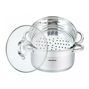 Oală pentru gătit la aburi Klausberg KB 7141, 22 cm, 4 L, set 4 piese, inox, inducție, cu capac de sticlă - Klausberg Veselă