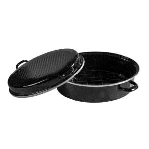 Rosberg R54523B black enamel roasting pan with lid and rack, 39x28 cm - Cookware & bakeware