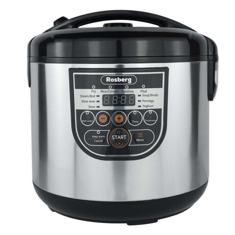 Multicooker Rosberg R51985E5, 780W, 5 liter, 10 program, kézi üzemmód, időzítő, inox/fekete