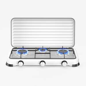 Tripla gázos főzőlap fedéllel Rosberg R51454D3, 2x2,2kWh 1x1kWh, 30 mbar, Szénacél, Fehér