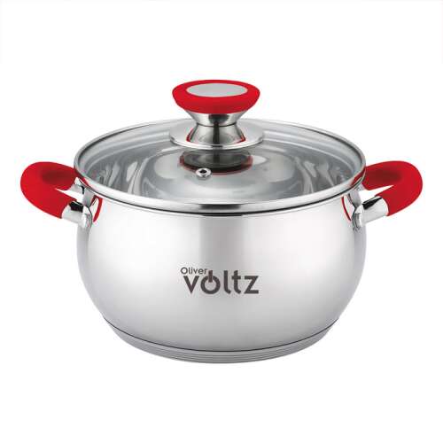 Edény Oliver Voltz OV51210N20, 20 cm, 3,5 l, Indukciós, Szilikon fogantyúk, Inox/piros