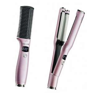 Carrera Classic 2-in-1 Hair Styling Tool 21291122, 40/55 W, Straightening Brush & Straightener, 6 Heat Settings, LED Display, Pink 102787068 - Carrera