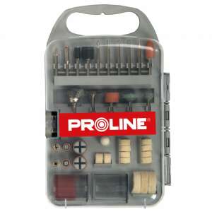 Proline 71 darabos forgószerszám kiegészítő készlet, tartalmaz csiszolóhengereket, csiszolókorongokat, polírozó filcet, köszörűköveket és még sok mást - Proline