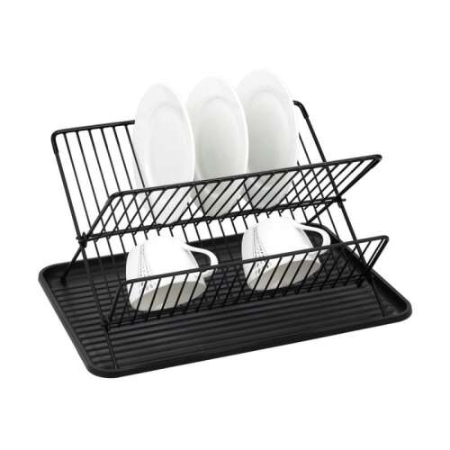 Черна стойка за сушене на съдове Kinghoff KH 1356 с тава за капки, 43 x 32 x 25,5 cm