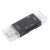 Fekete USB OTG kártyaolvasó SD és MicroSD kártyanyílásokkal, USB, Micro USB és Type-C portokkal