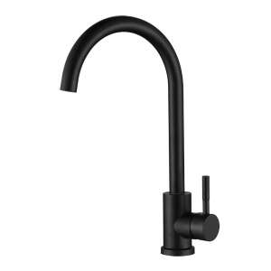 MaGeCa Stainless Steel Kitchen Mixer Tap, High Spout, 360º Rotation, Single Lever, with Fittings, Ceramic Cartridge, Modern Design, Black