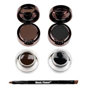 Music Flower Eyebrow & Eyeliner Cream Set, 2 eyebrow powders, 2 gel eyeliners, and a double-ended brush - Eyebrow tint