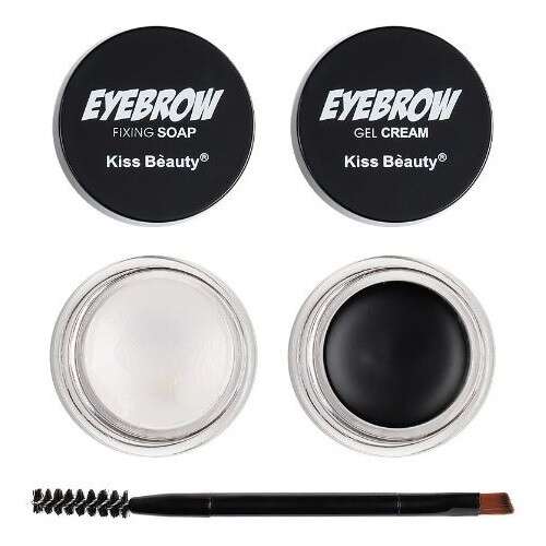 Kiss Beauty Eyebrow Set, eyebrow gel cream, fixing soap, double-ended brush