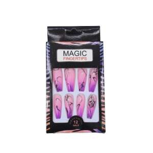 Magic Fingertips 12er Pack mit falschen Nägeln in einem rosa und lila Ombre mit schwarzem Spinnennetz-Design - Nageldesign