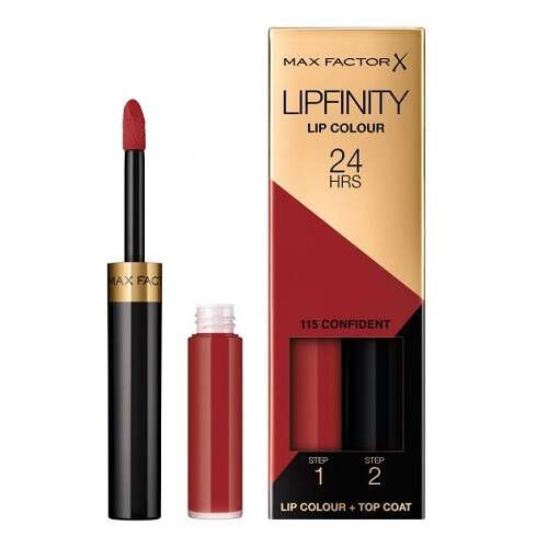 Rúž Max Factor Lipfinity Transfer Resistant v odtieni 115 Confident, dlhotrvajúca farba na pery s vrchným náterom