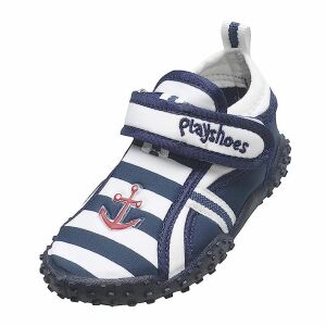 Playshoes Maritime Boys' Water Shoes, Anti-Slip, UV50+ Protection, Velcro, White/Dark Blue, 18-19 EU 122108284 - Water shoe